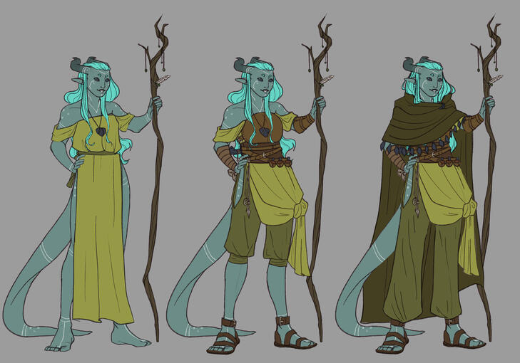 One Character, Three Outfits